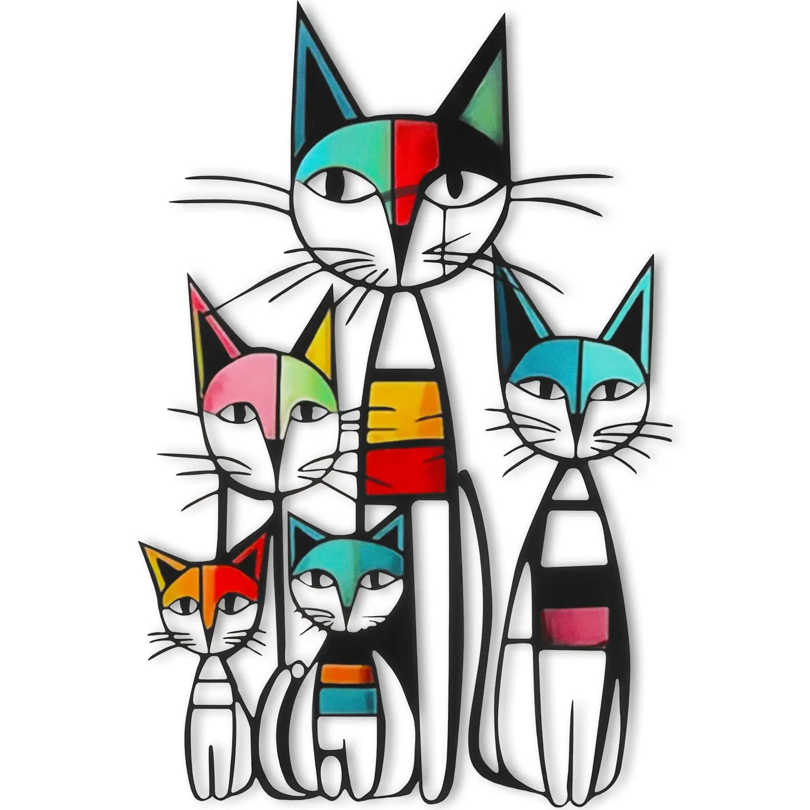 القط جدار ديكور فني الحديد جدار المنحوتات ديكور لمحبي القطط 11.8x7.8 بوصة الملونة منتصف القرن القط الرجعية علامات للمنزل