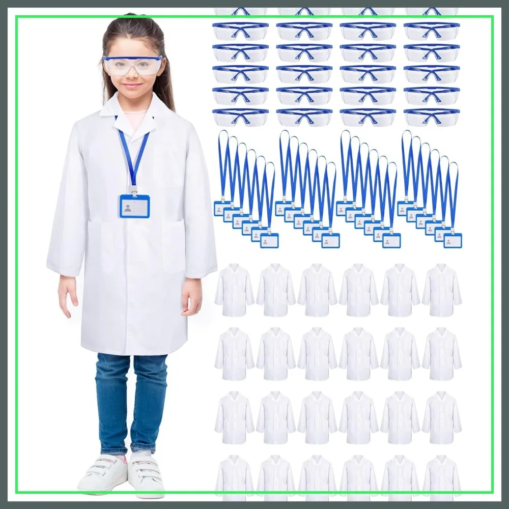 Kids Lab Coat Science Kit Bulk with Goggles ID Cards for Classroom