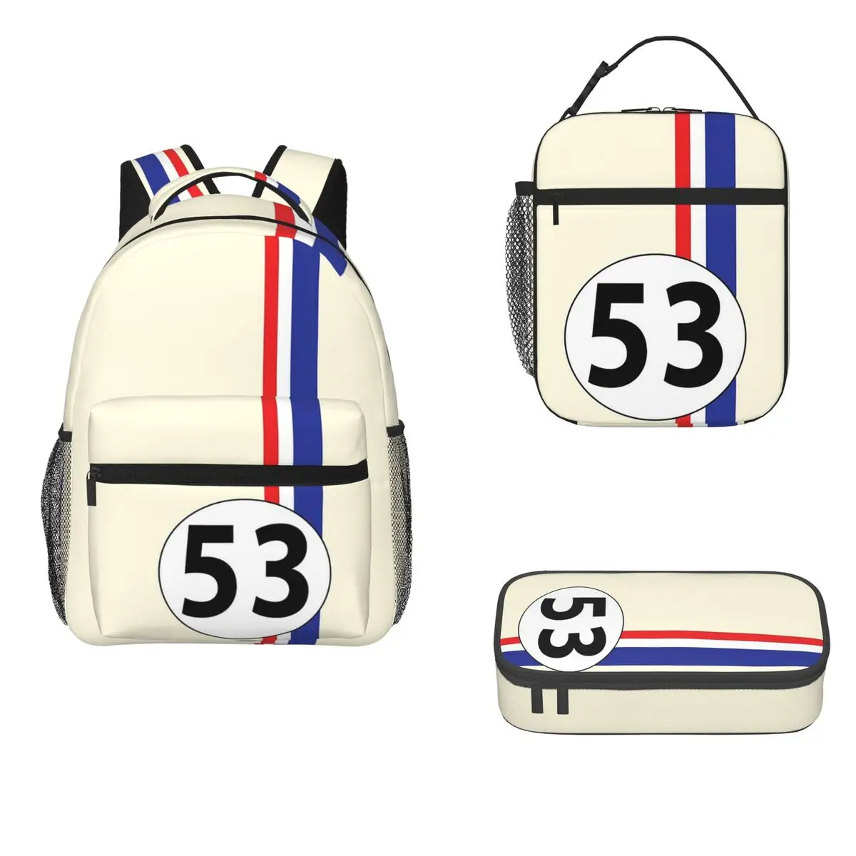 

Herbie, Number 53 Backpacks Boys Girls Bookbag Children School Bags Cartoon Kids Rucksack Lunch Bag Pen Bag Three-Piece Set