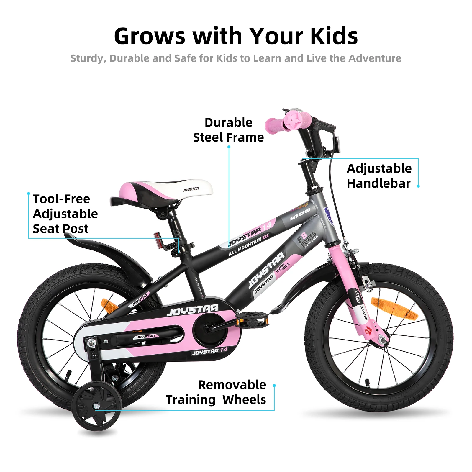 JOYSTAR Kids Bike for Boys and Girls Age 3-12 Years, 12 14 16 Inch Kids Bikes with Training Wheels, 20 Inch with Kickstand, Pink