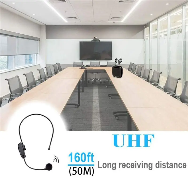 AA60 2X 2 in 1 Handheld for UHF Wireless Microphone with Headset, Professional for Speech Teaching, Black Plastic