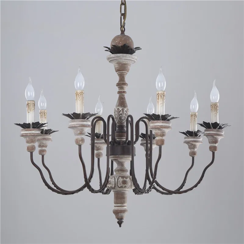 Multiple Heads Vintage Chandelier For Bedroom Living Room Villa Church Distressed Solid Wood Pendant Lamp Lighting Fixtures