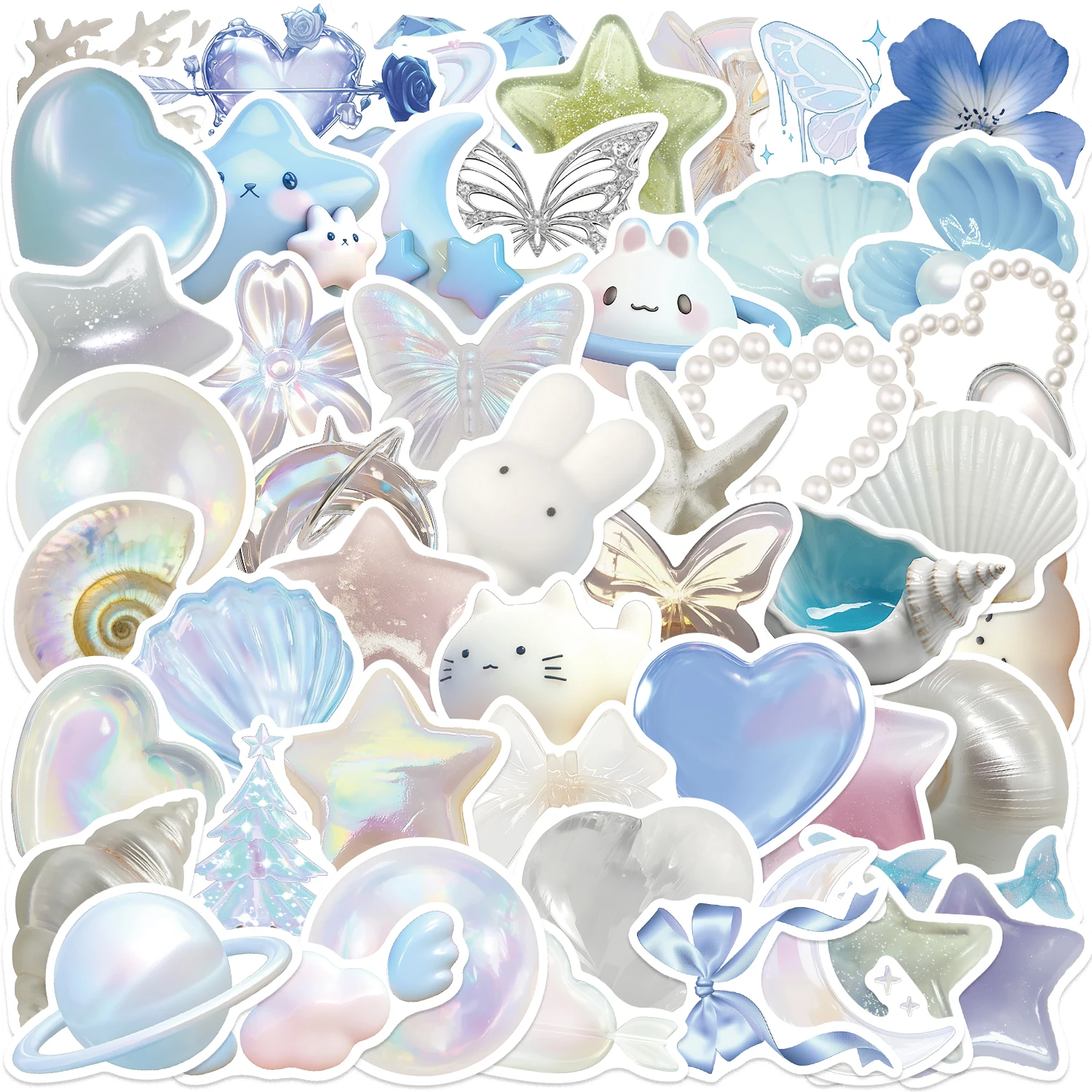 50pcs Ins Style Shiny Silver Pink PVC Stickers Aesthetic Blue Graffiti Decoration DIY Skateboard Phone Fridge Bike Cute Decals