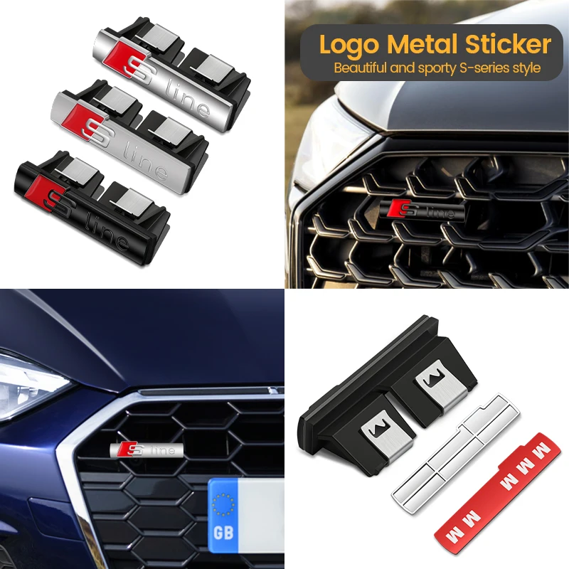 Car Emblem Grill Front Hood Badge Grille Auto S Line Badge Car Body Decoration Sticker for Audi SLine A3 A4 B8 8P 8V B6 A5 A6 C7