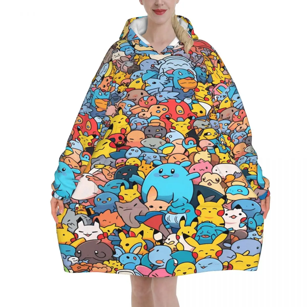 

Pokemoned Pikachus Blanket Hoodie Oversized Wearable Sweatshirt Blanket Warm Gifts for Women Girls Girlfriend