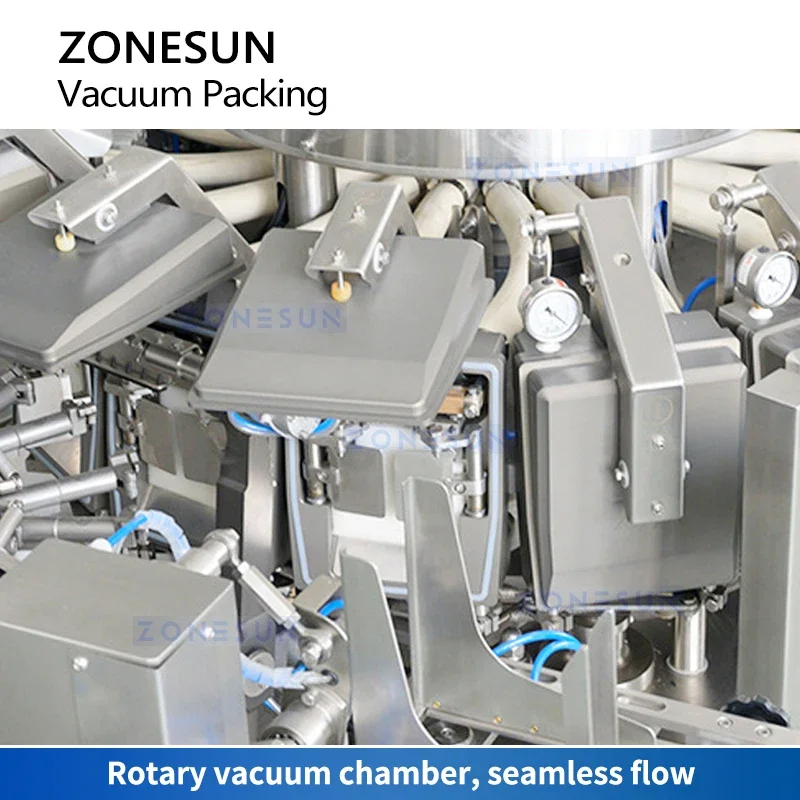 ZONESUN Confezionatrice per sigillare il riempimento sottovuoto rotante automatico Alimentatore Snack per carne Sigillatrice per sacchetti Attrezzatura per imballaggio ZS-VPM16