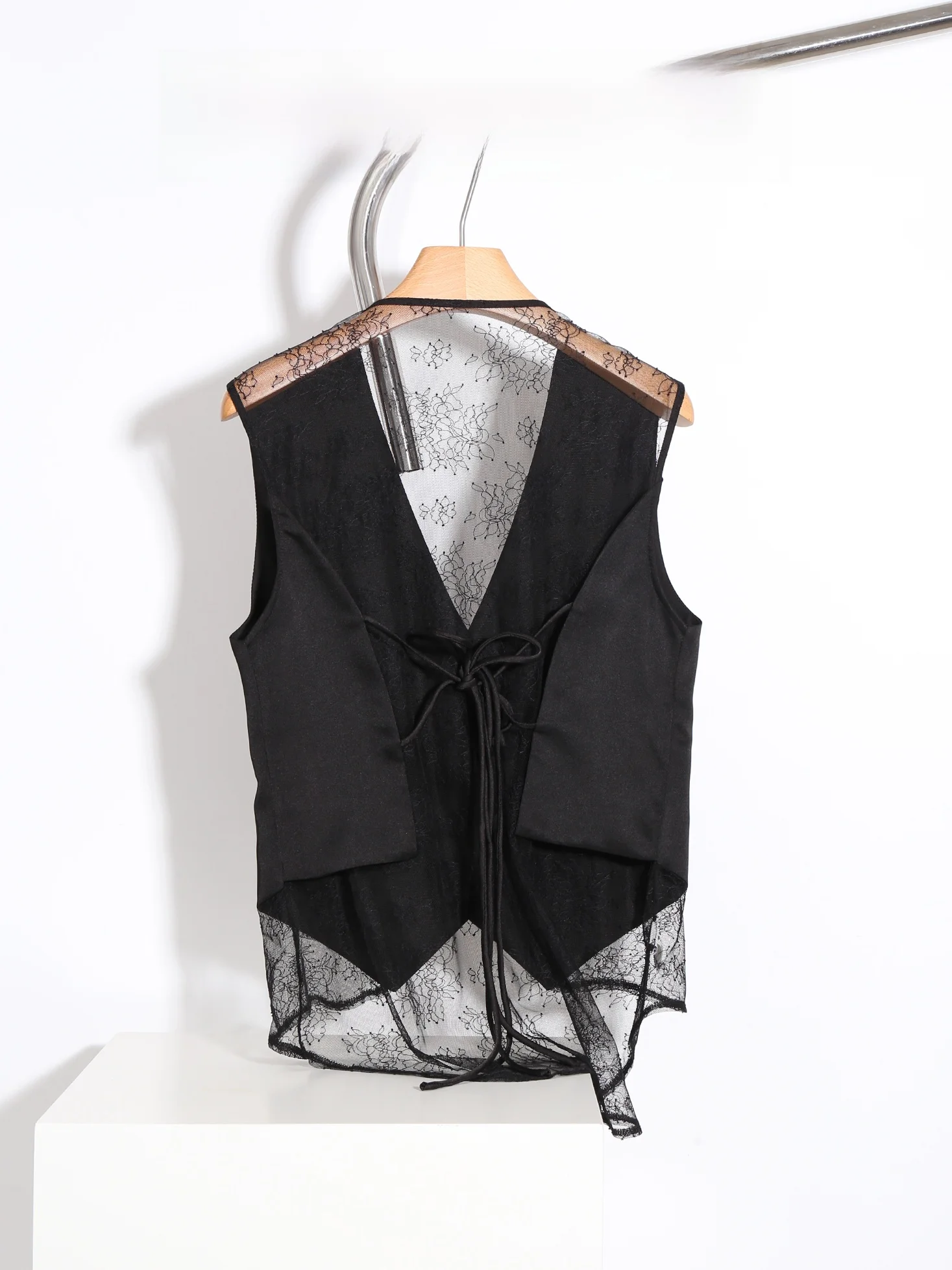 Recommended Rou Dolle Lace Splice Suit Jacket V-Neck Women's Vest Outerwear Commute Style Regular Length Single Button