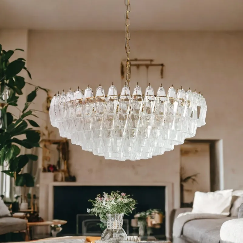 

North America White Glass chandelier Luxury Design LED for High Ceiling Suitable for Living Room Lustre Remote Dimmable