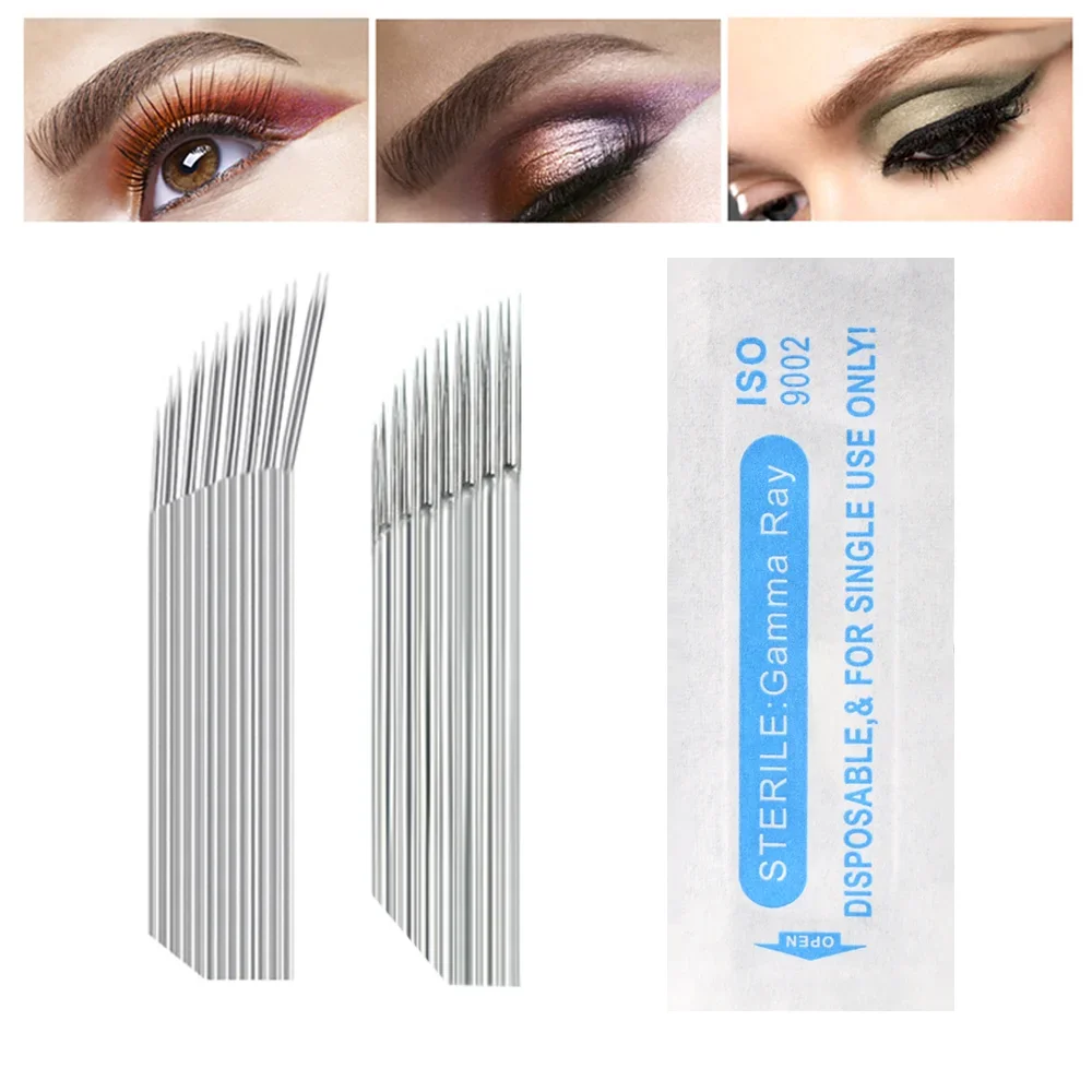 50pcs Disposable 2Rows Sector 15Pins Microblading Eyebrow Needle Blade Permanent Makeup Embroidery Blade Tattoo Needles