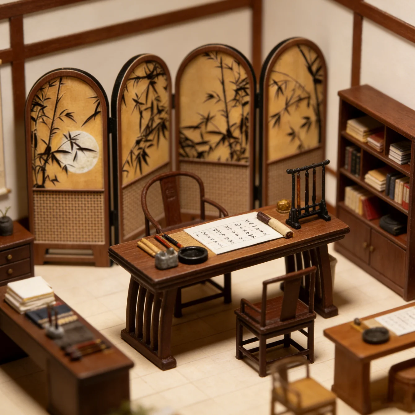 1:12 Scale Miniature Folding Small Screen, Suitable for Use as a Partition in Dollhouse, Study Room, Bedroom, Bathroom