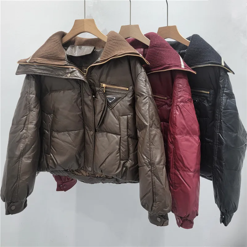 

Женские парки из искусственной кожи, однотонная короткая куртка на молнии с карманом и длинными рукавами, отложной воротник, толстая уличная одежда, повседневная зима 2025 г.