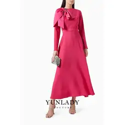 YUNLAN Gorgeous Beaded Muslim Pink Long Sleeve Evening Gown 2024 Saudi Arabia Formal Occasion Wedding Guest A-line Party Dress