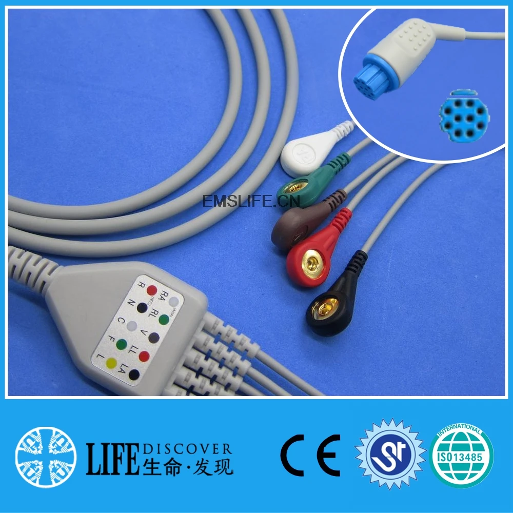 

One-piece ECG cable with 5leads,snap,compatible for DATEX patient monitor