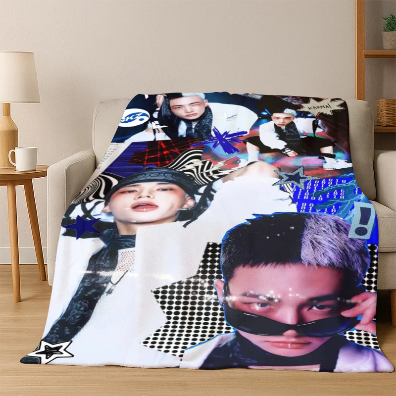 Band Member Hyunjin Star Soft Plush Blanket,Flannel Throw Blanket for Living Room Bedroom Bed Sofa Cover Picnic Office Gift