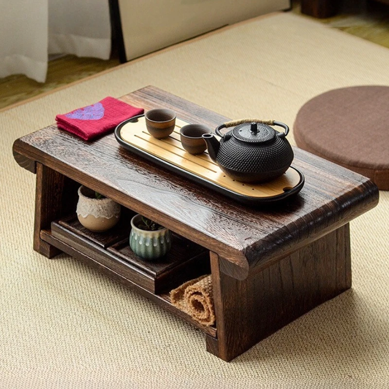 

Solid Wood Folding Tea Table Portable Low Profile Desk for Bay Window Traditional Tea Serving Tray Japanese Home Furniture