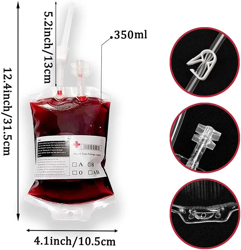 1PC 350ml Halloween Blood Bag For Drinks PVC Reusable Halloween Drink Pouches Vampire Theme Party Props Horror Party Decoration