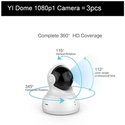 Sistema de Vigilância de Segurança Sem Fio YI-Dome, Câmera HD 1080P, CCTV, IP, Detecção 360 °, WiFi, Visão Noturna, IR, Áudio Bidirecional, 3PCs