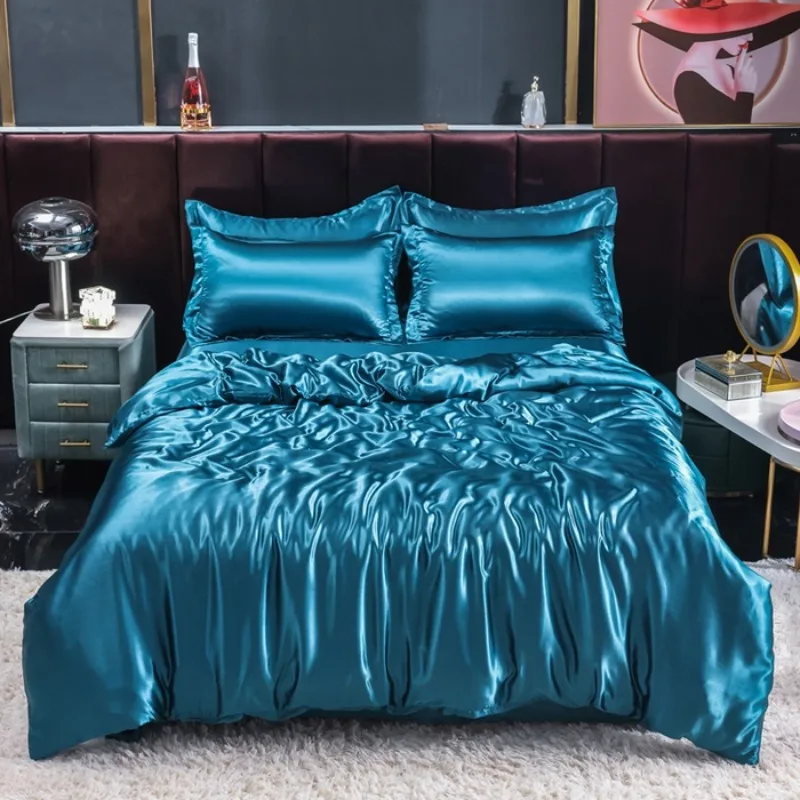 

2025 new summer double-sided ice silk four-piece set simple bedding soft silky single quilt cover dormitory three-piece set