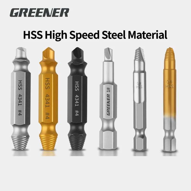 GREENERY HSS Damaged Screw Extractor Drill Bit Set Broken Bolt Stud Remover Stripped Screw Easy Take Out Demolition Tool