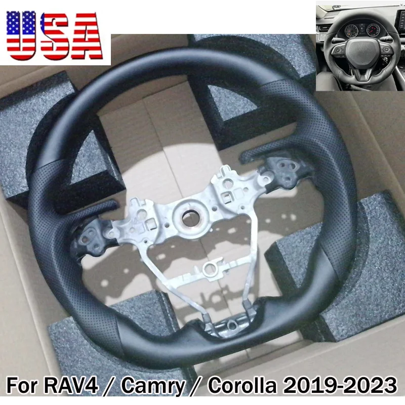 Car Black Perforated Leather Steering Wheel S Perforated Leather For Toyota RAV4 / Camry / Corolla 2019 2020 2021 2022 2023 No Heated Function Replacement part