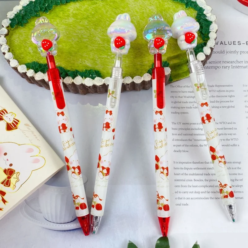 

12/24pcs Kawaii Crystal Strawberry Rabbit Press Gel Pen Cute 0.5mm Black Ink Neutral Pens Promotional Gift Office School Supply