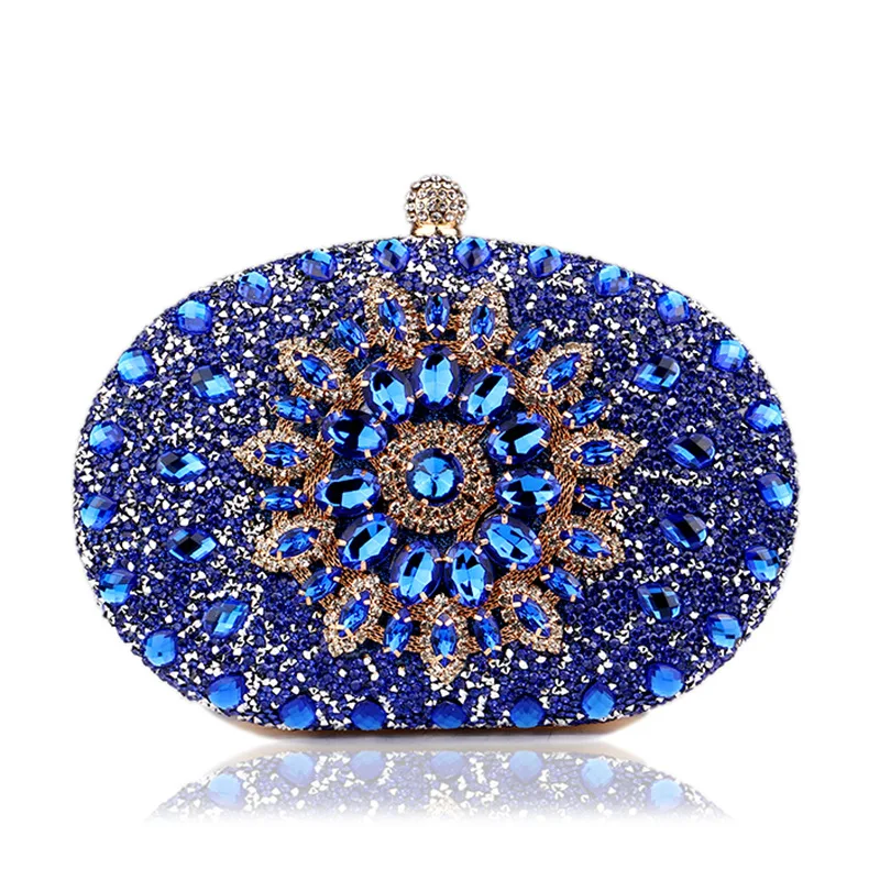 2023 New Oval Women Evening Bag Luxury Rhinestone Sunflower Banquet Ladies Handbag with Chain Diamond Metal Frame Dinner Clutch