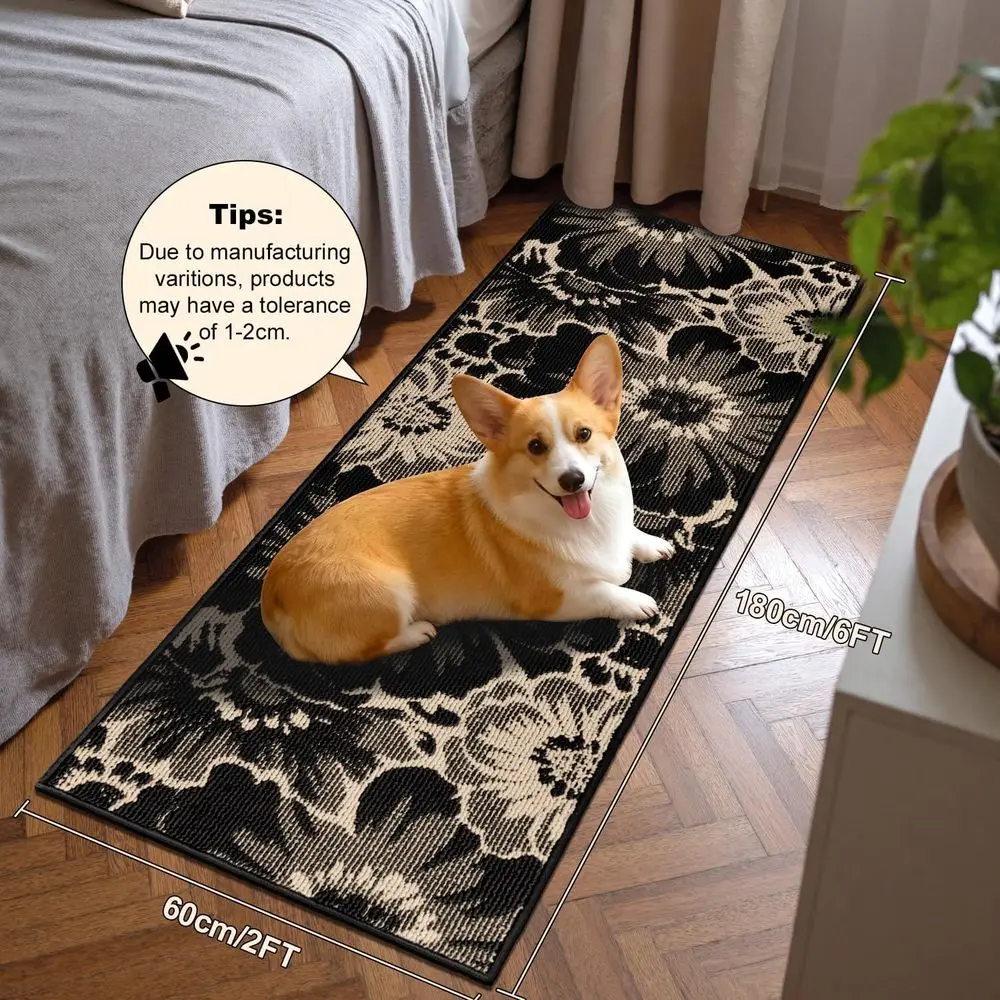 Hallway Runner Rug 2x6, Non Slip High-Low Textured Washable Runner Rug with Rubber Backing, Boho Carpet Runner or Kitchen, Entry