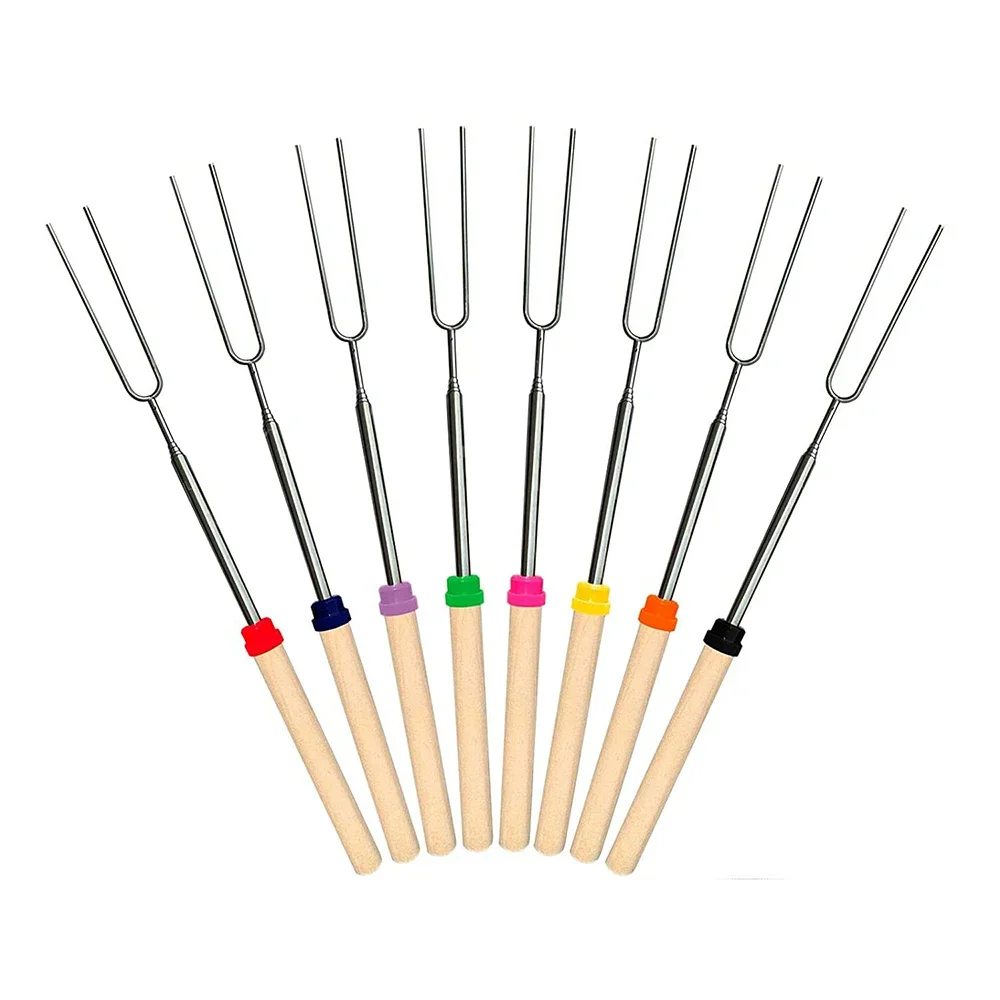 

Marshmallow Roast with Wooden Handle Retractable Fork Set 32 ​​Inch Retractable Marshmallow Skewer Campfire Grill Tool