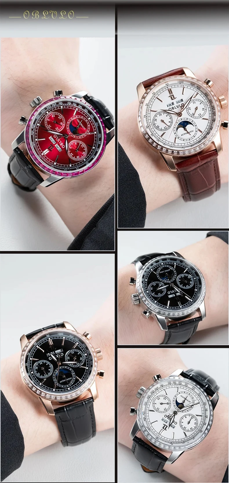 OBLVLO ساعة أوتوماتيكية للرجال 42 مللي متر ساعة يد ميكانيكية عتيقة 50 متر مقاومة للماء LumeSapphire مرآة متعددة الطلب شهر أسبوع