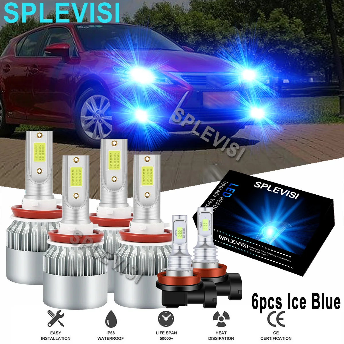 

Ice Blue LED Car Headlight Fog Light Bulbs Hi Low Beam 8000K Fit For Lexus CT200h 2011-2017 Chevrolet Camaro 2014 2015-2015