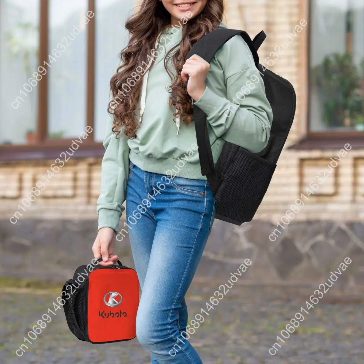 Kubota Tractor Backpack Student Boys Girls BookBag School Bag Computer Shoulder Bags 3ps Insulated Lunch Bag Pencil Case