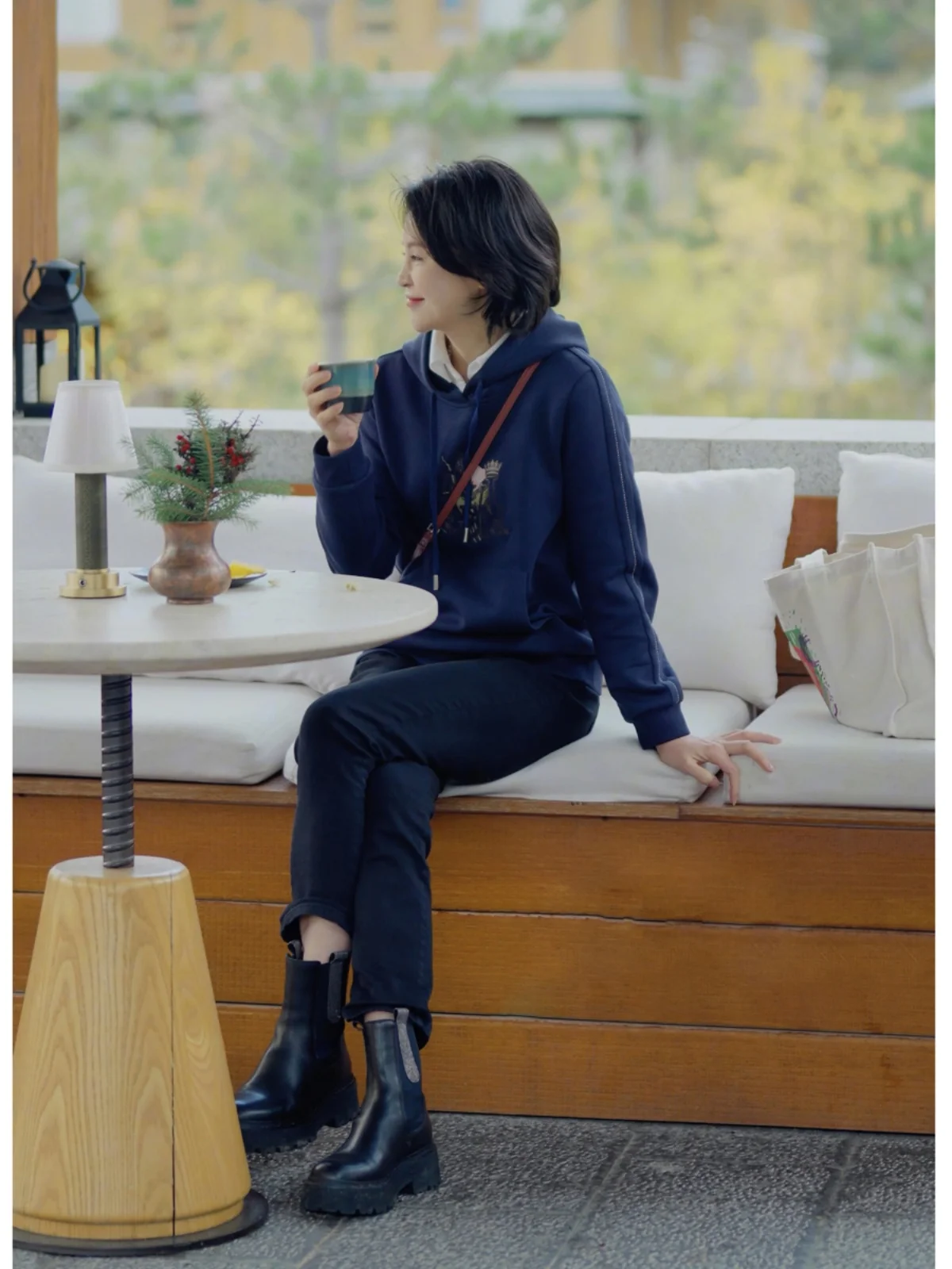 

Уютная шерстяная толстовка с цифровым принтом, синяя, женская, стандартного кроя, с длинным рукавом, для поездок на работу зимой