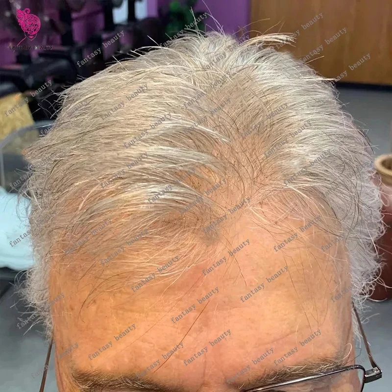 

Бело-серый парик-накладка для мужчин из натуральных волос 1b80 1b65, плотность 80-100%, система капиллярного протезирования Full V-loop, супертонкая кожа 0,02 мм