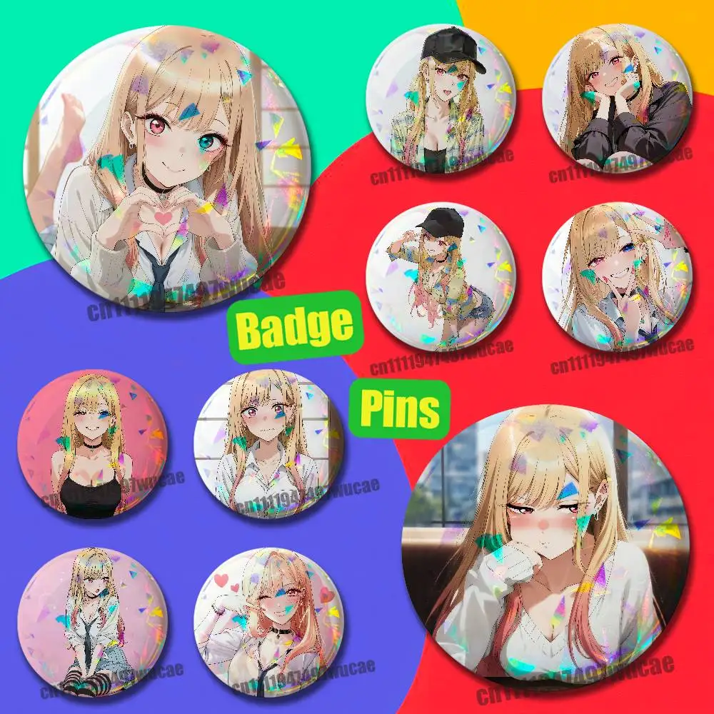 For Custom Pin Insignia Emblem Round 25mm Brooch Button Cartoon Lovely Girl K-Kitagawa Marin Badge Case Laser Cover