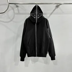 New Luxury 2025 Rick Four Holes Zipper Pockets Pullover Hoodies Hoody hooded Sweatshirts velvet Cotton Thick Fleece US size #603