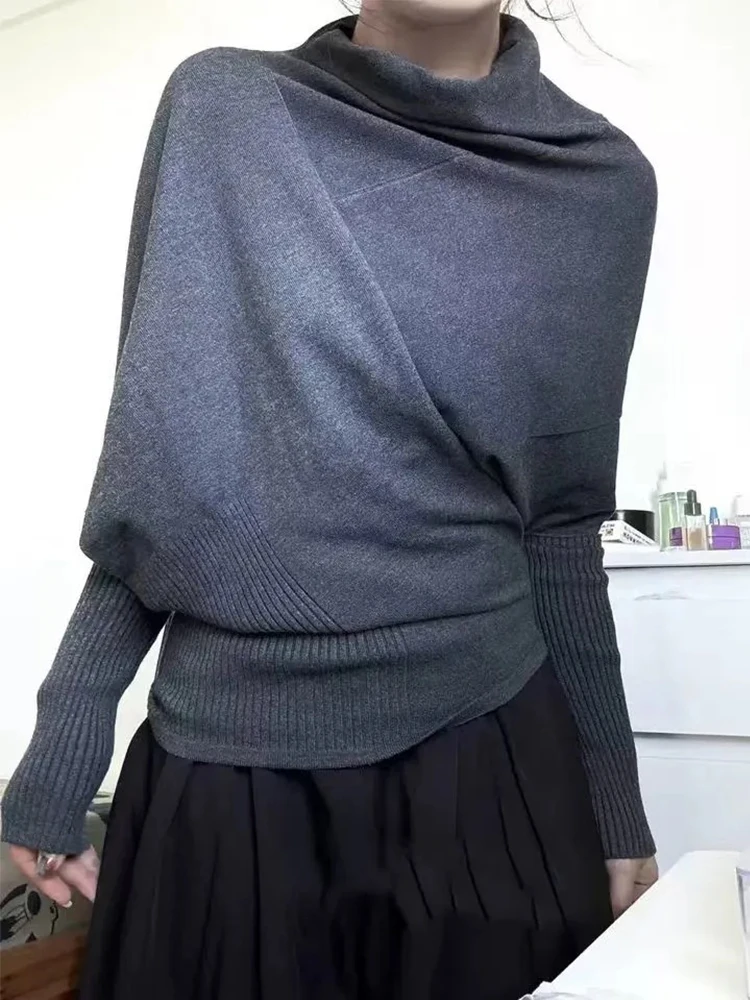 

Korean Turtleneck Women's Sweaters Grey Pullover Knitted Sweater 2025 Autumn Fashion Design Knitwear