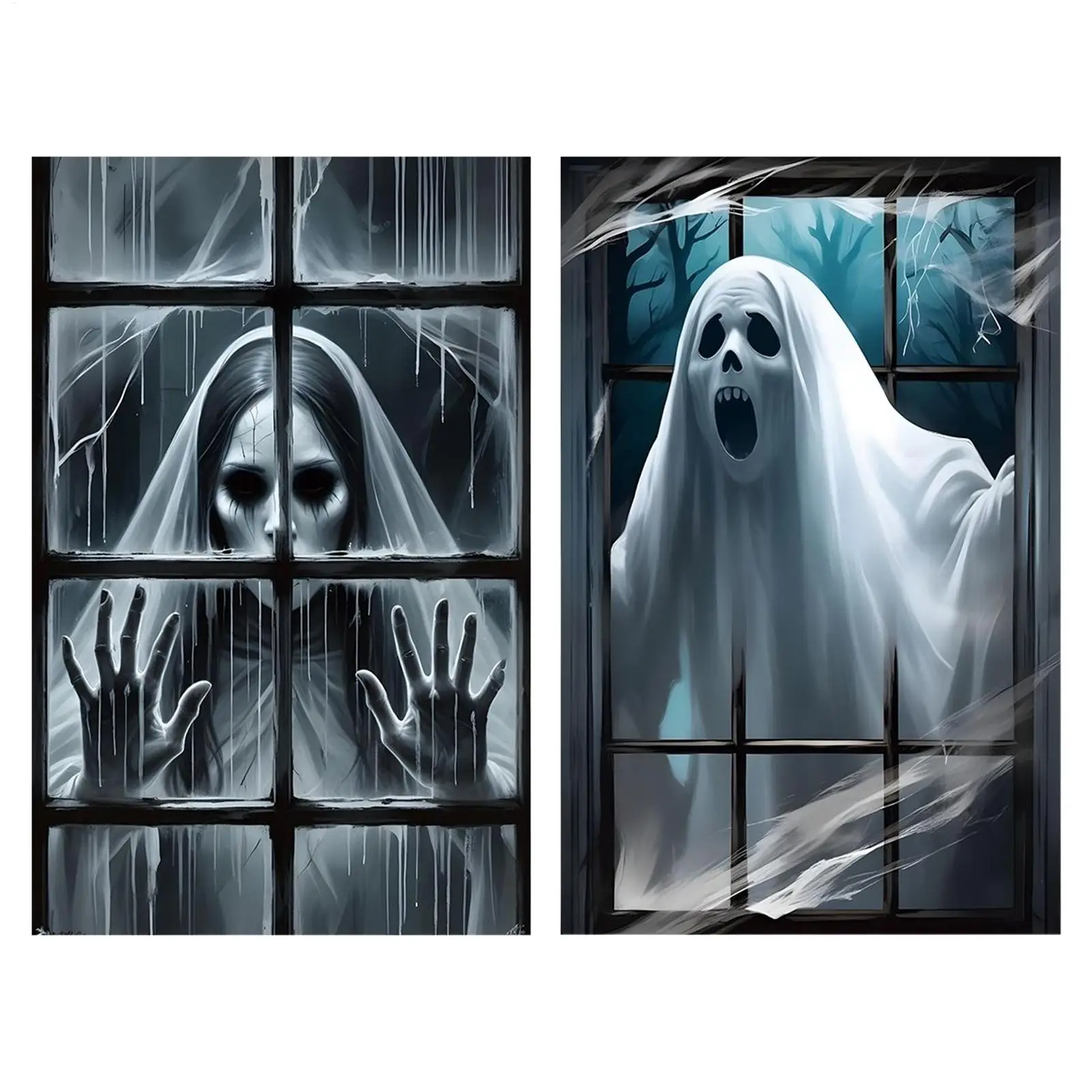 Halloween Window Cover Scary Silhouette Decorations 3D Effect Hanging Ghost Poster for Festival Haunted House Party Supplies
