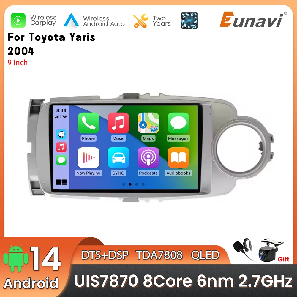 Android 14 2 Din Car Multimedia Player For Toyota Yaris 2004 Head Unit Stereo GPS Navigation BT WIFI