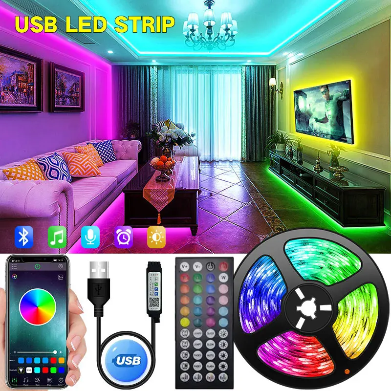 USB Bluetooth LED Light Strip 15M 5050 5V RGB LED Lamp Ribbon Flexible Light For Room Decoration TV BackLight Diode Tape Luces