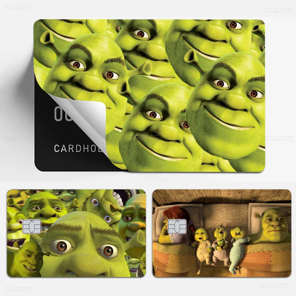 Cartoon Funny S-Shrek Movie Credit Card Skin Stickers No Adhesive Residue Water Proof For VISA Credit Card Subway Access Card