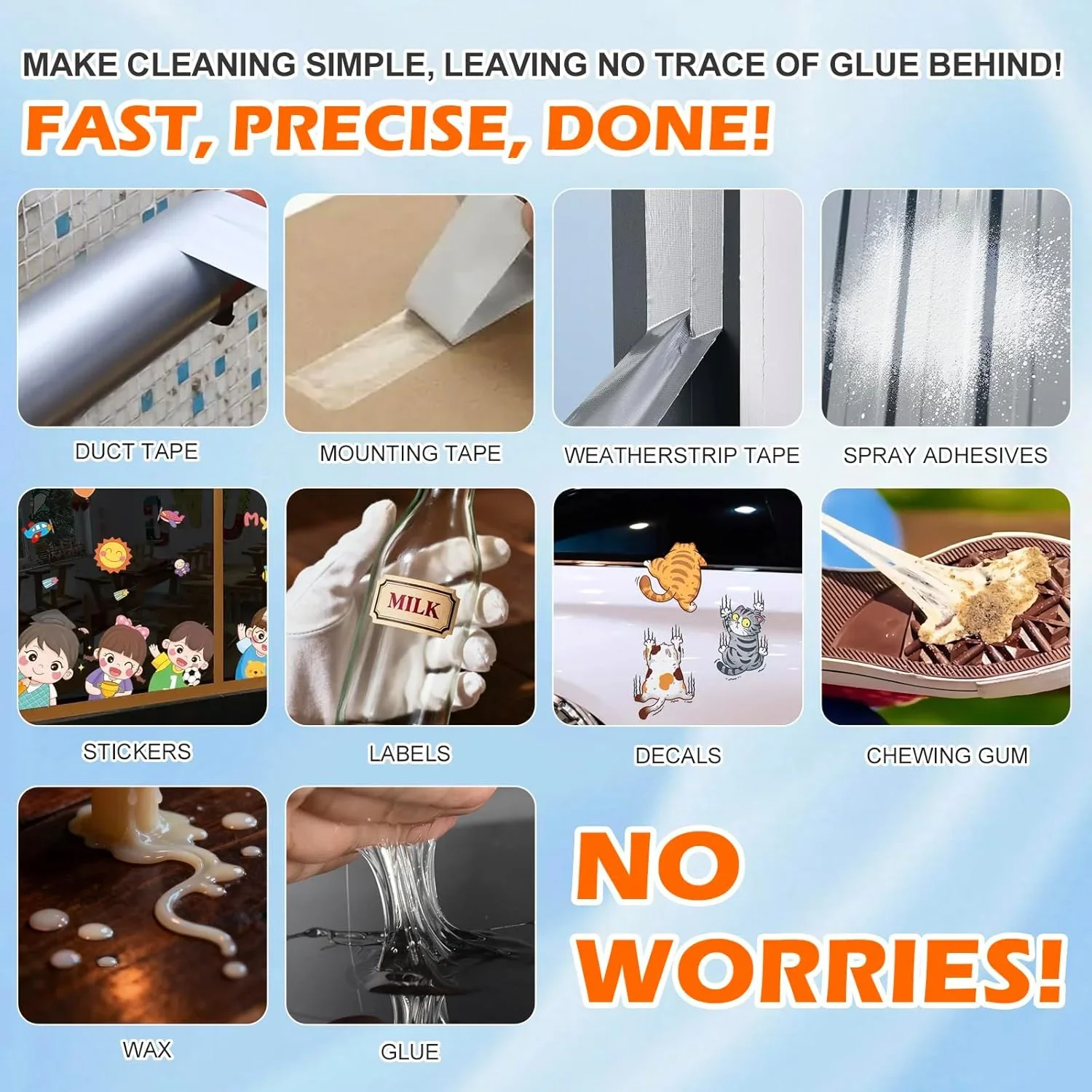 بخاخ مزيل لاصق قوي يزيل الملصقات/الملصقات/الشريط/اللثة/القطر بدون بقايا، آمن على السطح يتضمن منشفة مكشطة 100 مل/3.5 أونصة