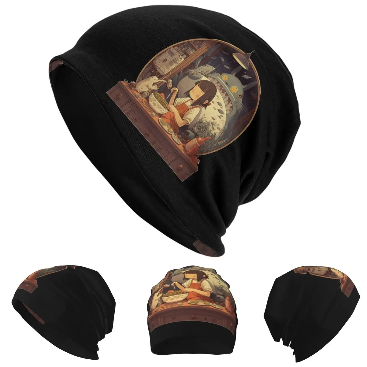 

Темные шапки-бини Ghibli Skullies, теплая осенне-зимняя уличная шапка, вязаные шапки с капюшоном для взрослых унисекс