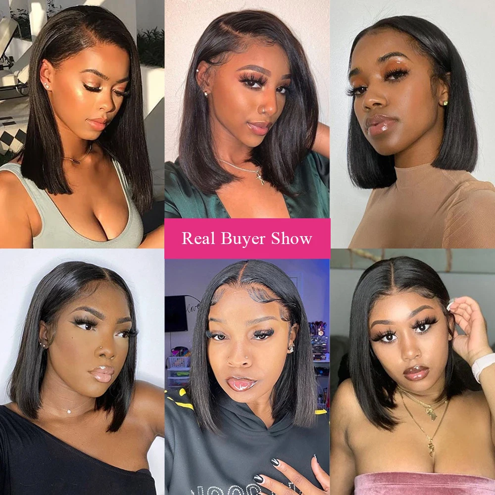 Straight Bob Brazilian Hair Lace Front Wig Short Bob Wig PrePlucked Natural Color 4×4 Lace Frontal Human Hair Wig For Women 180%