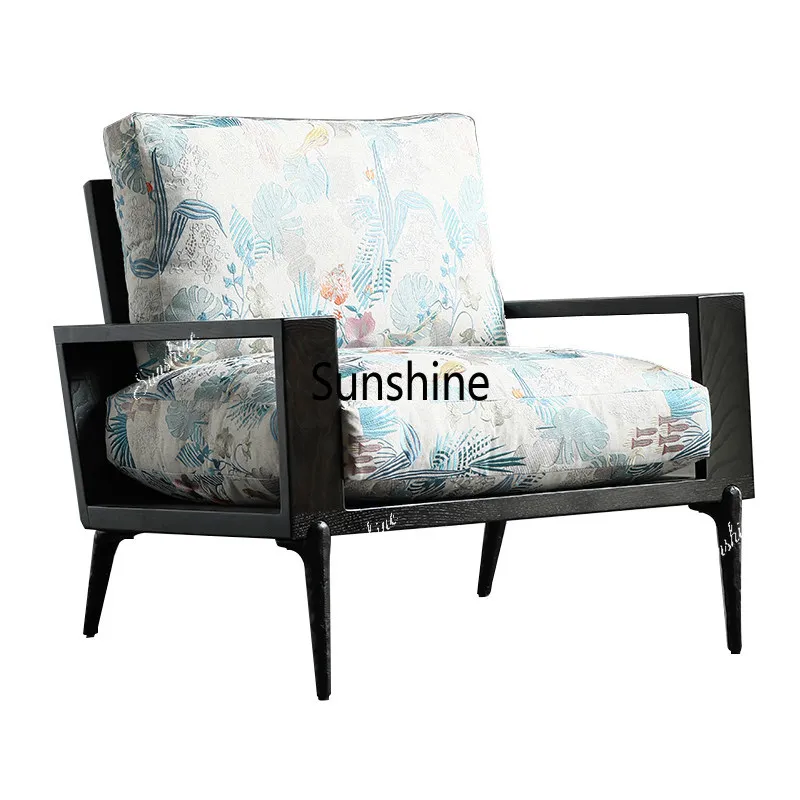 Nordic cast iron light vintage brass leg embroidery fabric down soft-wrapped solid wood sofa