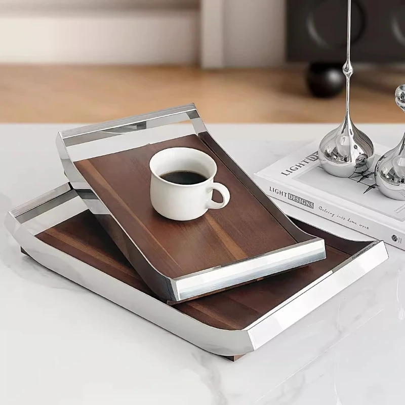 

Luxury Stainless Steel Storage Trays Premium Coffee Accent Platter Modern Teapot Display Stand Elegant Living Room Decoration