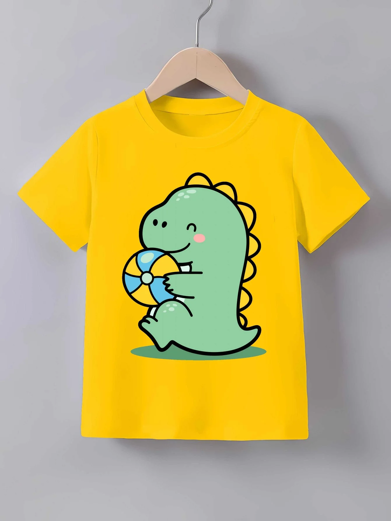 Cute Green Dinosaur With Ball Graphic T Shirt Family Matching Boys Girls Kids Short Sleeve Kawaii Animal Children Daily Tops
