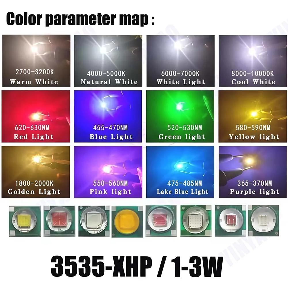 5-10Pcs 1W 3W 3.5*3.5mm 3535 LED 3V 350mA 700mA LED Diodes For LED Lamp Bead  White Red Blue Green Suitable For Flashlight image 5