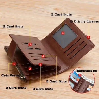 Men's Coin Purse Wallet RFID Anti-theft Man Leather Wallet Zipper Business Card Holder Money Bag Wallet Male 3