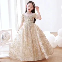 Robe de soirée longue de luxe pour filles, robe de cocktail, robes de reconstitution historique pour enfants, Rhde promo, paillettes, fête d'anniversaire, princesse, occasion formelle, enfant