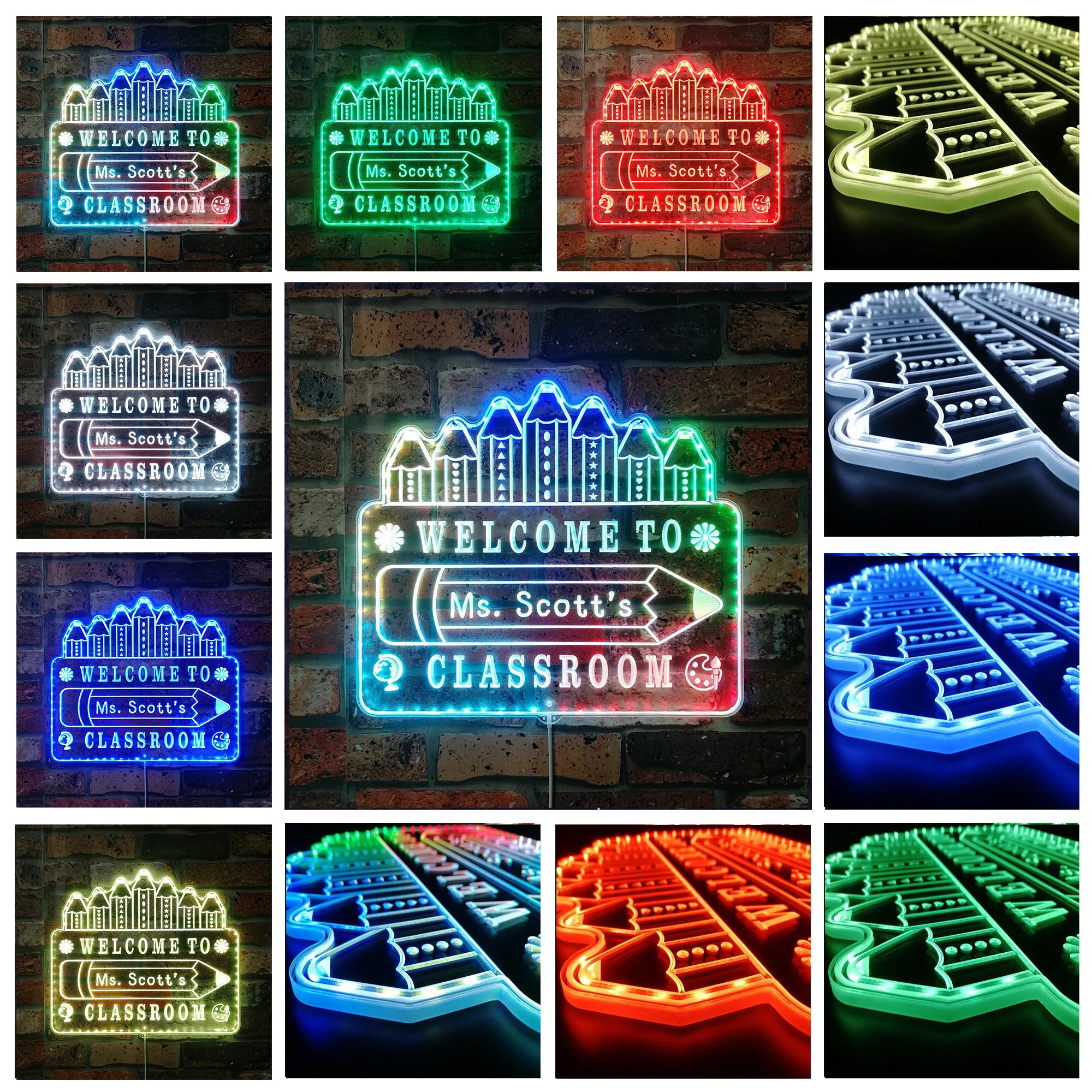 Personalized Teacher Nam Classroom Door RGB Dynamic Glam LED Sign st06-fnd-p0077-tm